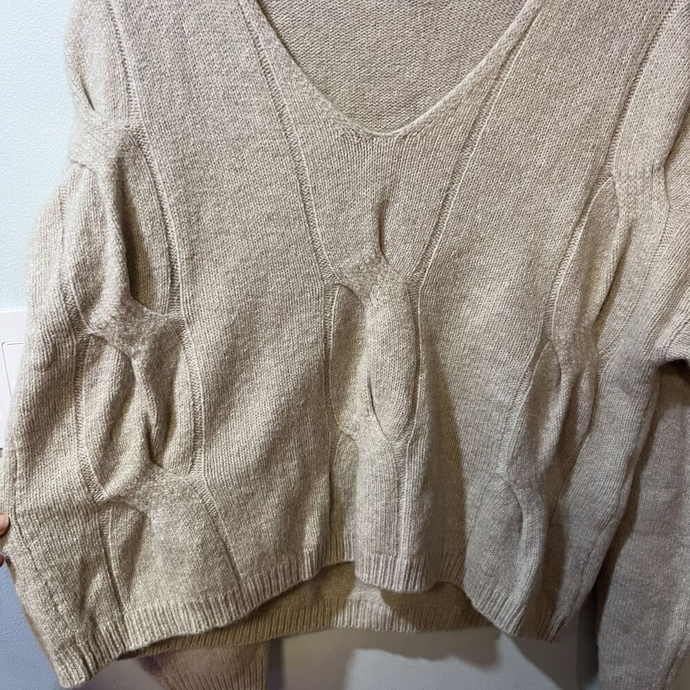 Massimo Dutti Oversized Braid Knit Sweater Small Wool Blend V Neck Wool Blend - Picture 5 of 8